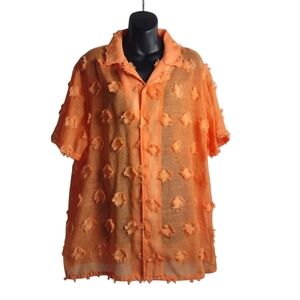 Negative Space Womens Size XL Button Top Shirt Orange Semi Sheer Floral XL NWOT